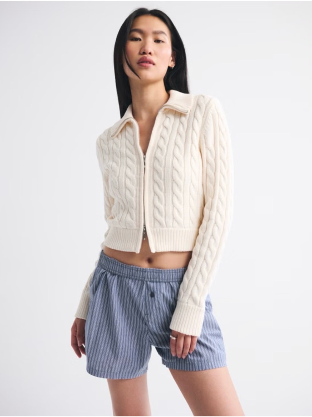 Abercrombie & Fitch Double Zipper Cable-Knit Cardigan